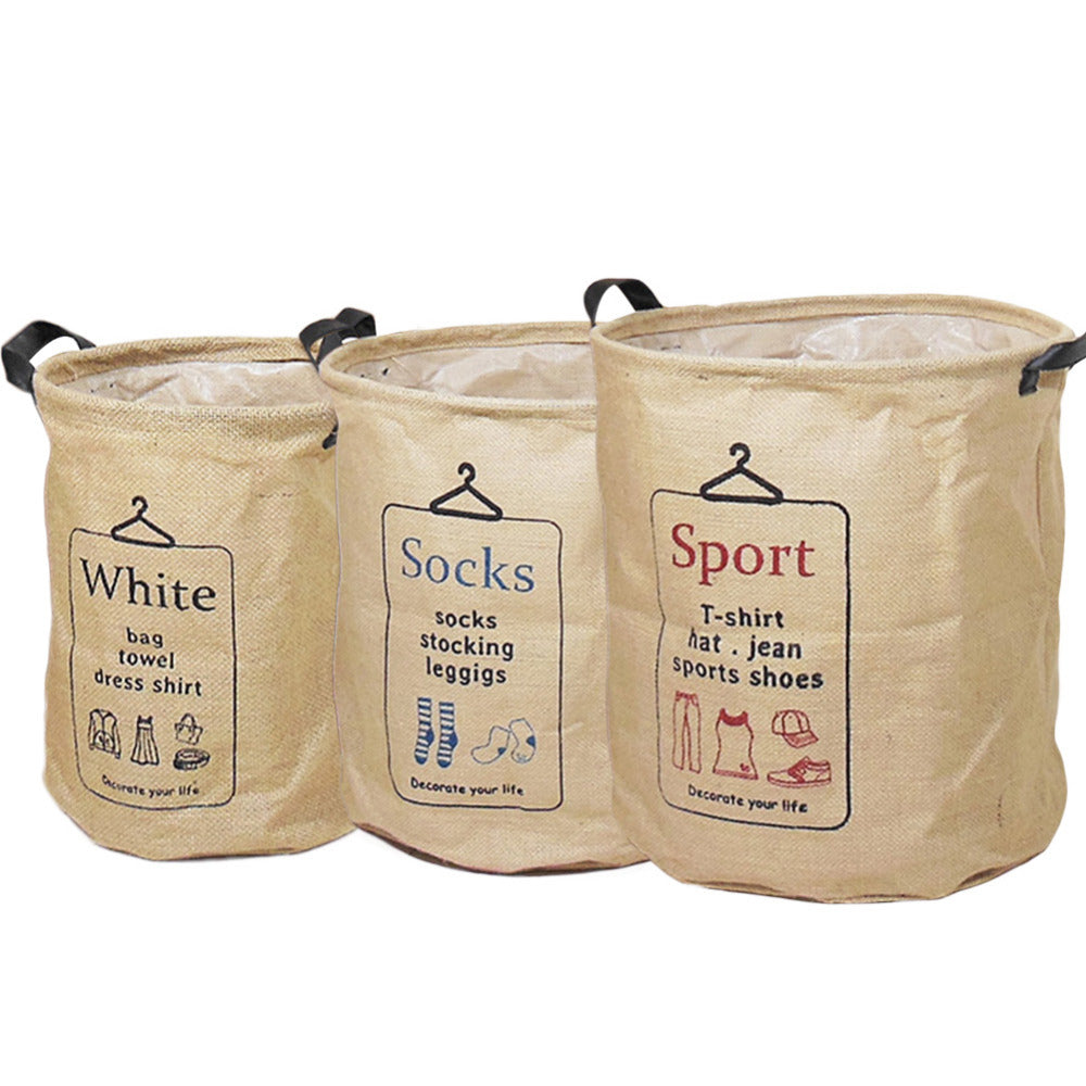 3 Types Foldable Jute&PE  Storage Bucket Washing Clothes Durable Laundry Storage Basket Bag 2 Sizes