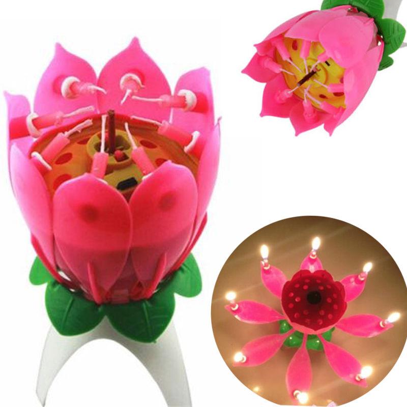 Romantic Musical Lotus Flower Happy Birthday Party Gift Music Candle Lights
