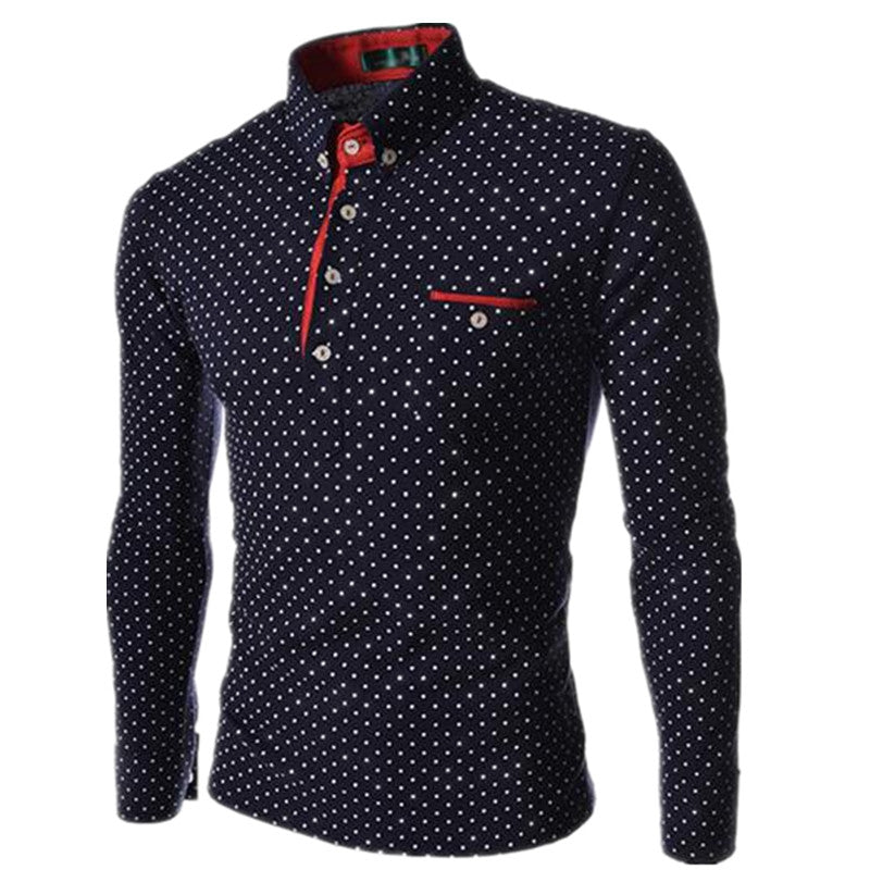 Men's Polka Dot Fashioned Button-Up Polo Dress Shirt
