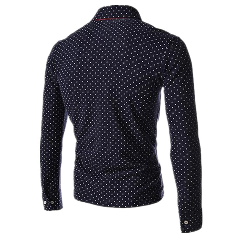 Men's Polka Dot Fashioned Button-Up Polo Dress Shirt