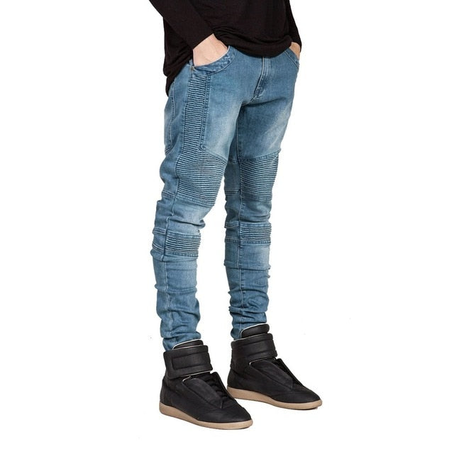 Men Jeans Runway Slim Racer Biker Jeans Fashion Hiphop Skinny Jeans For Men H0292