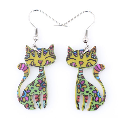 Bonsny Drop Cat Earrings Dangle Long Acrylic Pattern Earring Fashion Jewelry For Women New Arrive Accessories