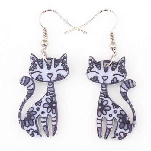 Bonsny Drop Cat Earrings Dangle Long Acrylic Pattern Earring Fashion Jewelry For Women New Arrive Accessories