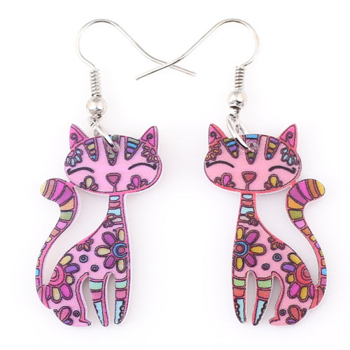 Bonsny Drop Cat Earrings Dangle Long Acrylic Pattern Earring Fashion Jewelry For Women New Arrive Accessories