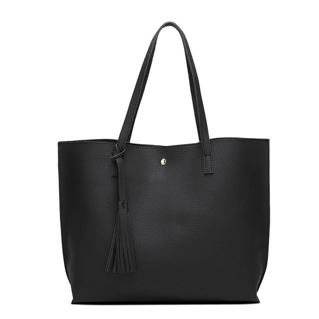 Women's Luxury Leather Tasseled Shoulder Bag Tote