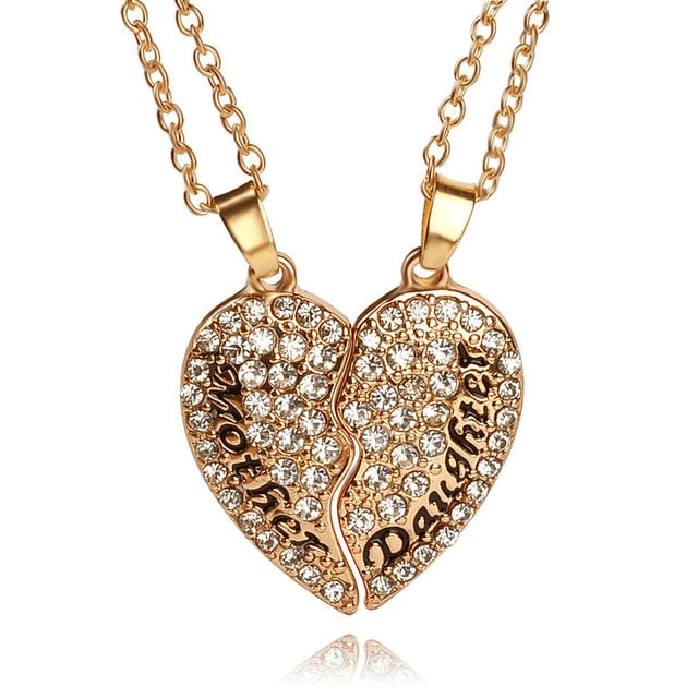 Heart Mother Daughter Cubic Zirconia Necklace 2pc Set