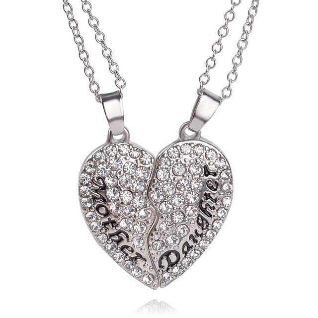 Heart Mother Daughter Cubic Zirconia Necklace 2pc Set