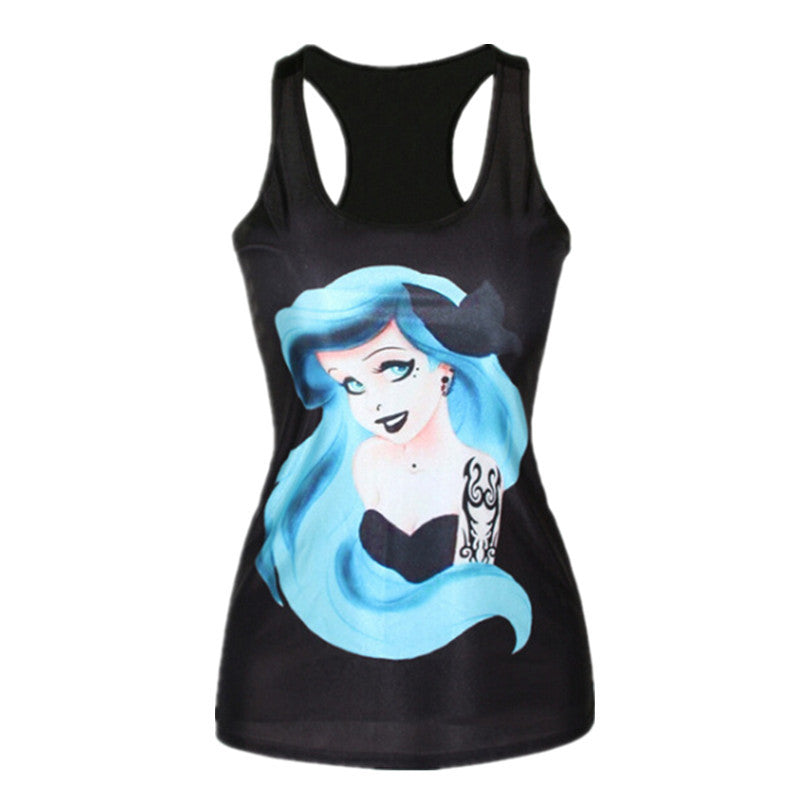 YEMUSEED New women t-shirt The Little Mermaid vest Ariel Cartoon print camisole   fashion punk