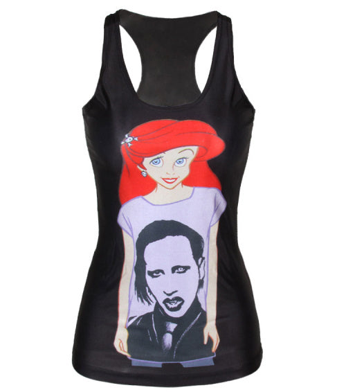 YEMUSEED New women t-shirt The Little Mermaid vest Ariel Cartoon print camisole   fashion punk