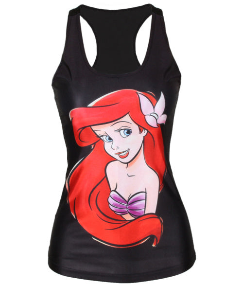 YEMUSEED New women t-shirt The Little Mermaid vest Ariel Cartoon print camisole   fashion punk