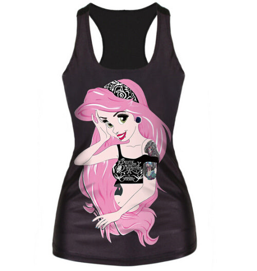 YEMUSEED New women t-shirt The Little Mermaid vest Ariel Cartoon print camisole   fashion punk