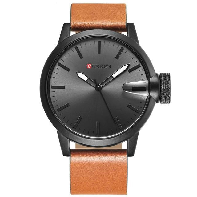 Men's Leather Strap Sports Quartz Wrist Watch