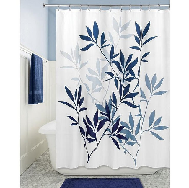 Simple 100% Polyester Shower Curtains 180x180cm Black Leaves Printed Waterproof Hooks Bathroom Curtains Home Decoration