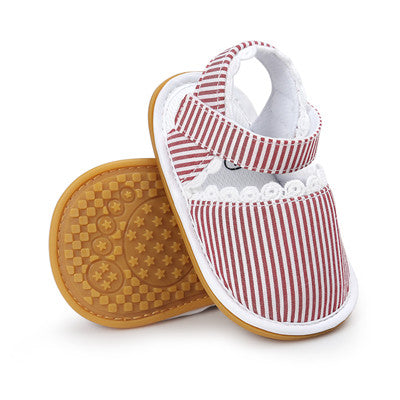 Stripe Bowtie Cute Baby moccasins child Summer girls sandals Sneakers First walkers Infant Fabric shoes 0-18 M