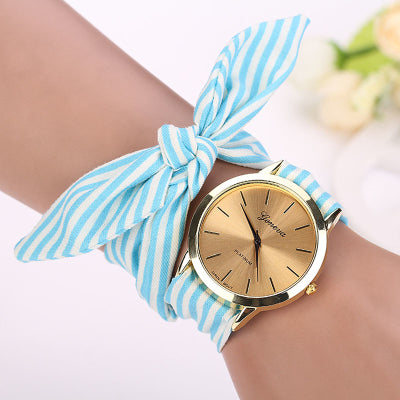 Women's Striped Ribbon Bowtie Summer Wristwatch