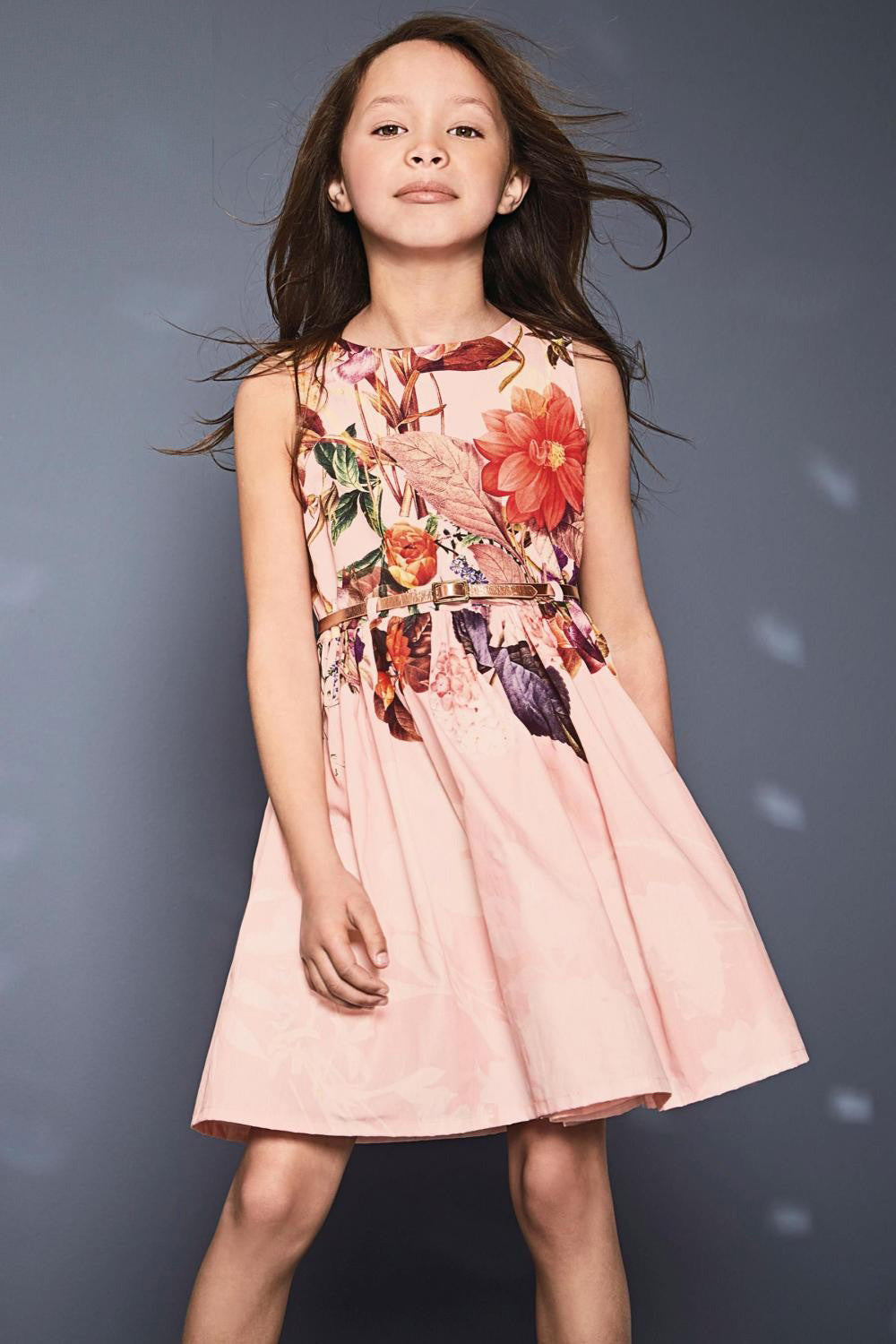 Girls Dresses Brand Kids Dresses Belts 2pcs Printed Flowers Children's Apparel Sleeveless Vest Dress Fashion