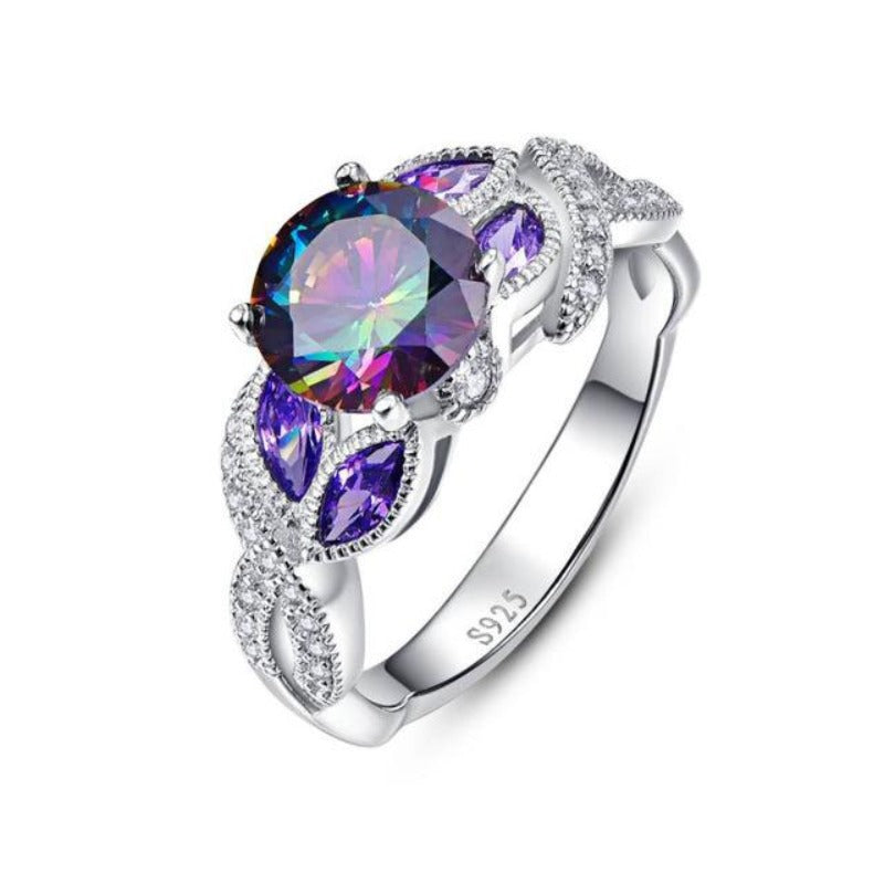 Mystical Rainbow Topaz 925 Sterling Silver Rings Sapphire Engagement Rings With Clear CZ For Women Female Original Fine Jewelry