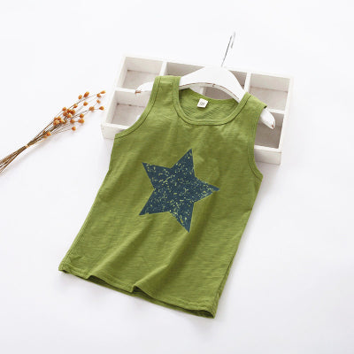 Print Kids Vest O Neck Boys Girls Vests Star Sleeveless Cotton Tank Tops Summer Letter Sports Kids Vests Children Clothing