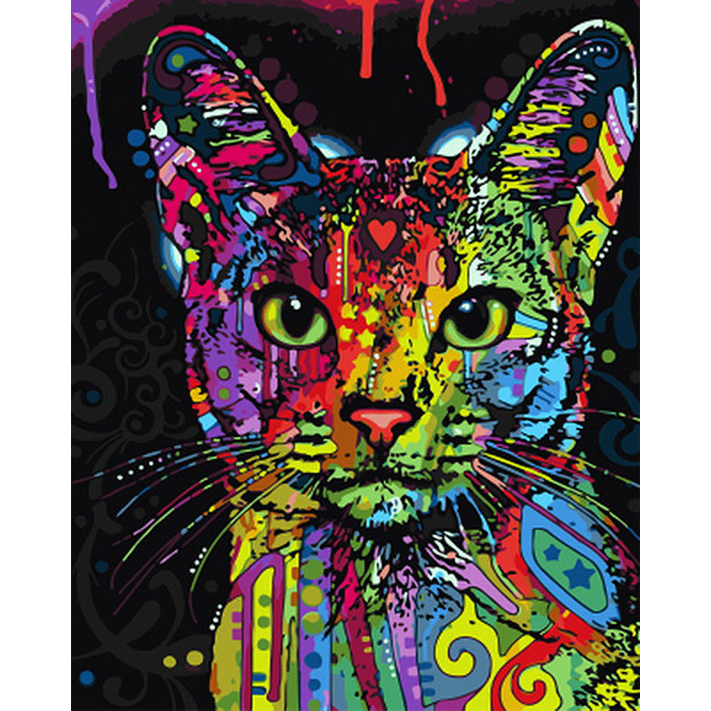 Frameless Abstract Colorful Cat Animals Painting