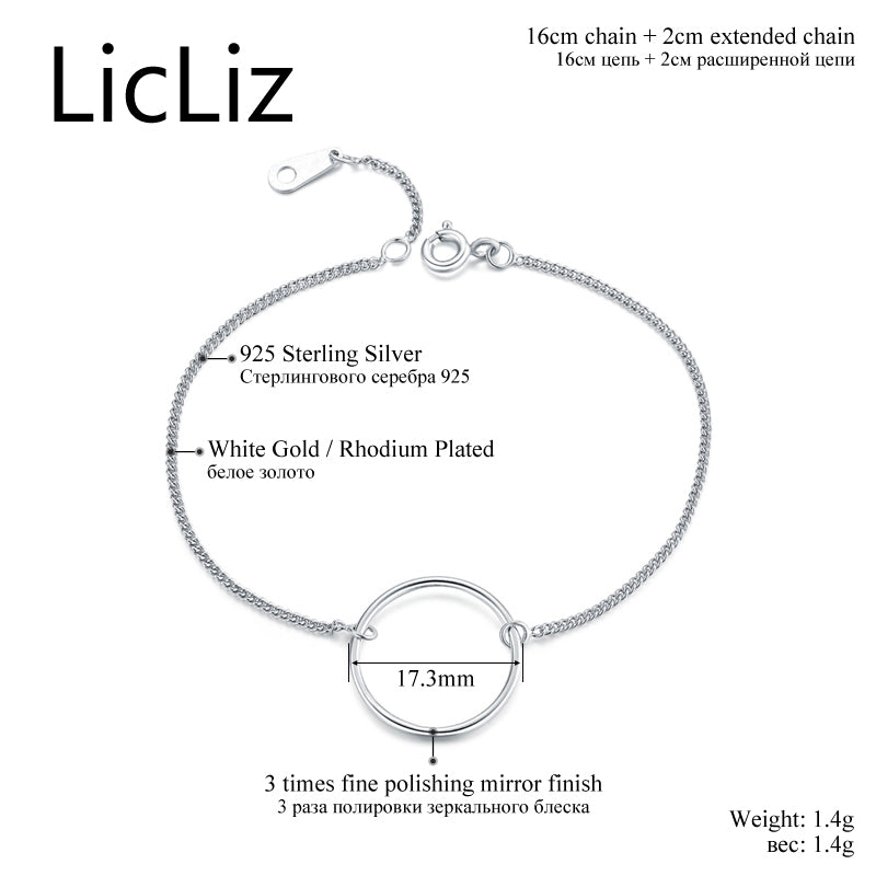 LicLiz Classic 925 Sterling Silver Simple Round Loop Chain Bracelet Christmas Gifts Fine Jewelry For Women Pulseras Mujer LB0070