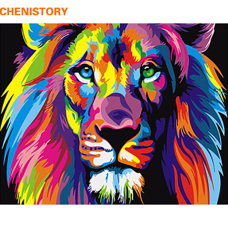 Frameless Colorful Lion Animals Abstract Painting DYI