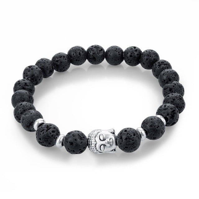 CHICVIE Natural Stone Bead Buddha Bracelets for Women Men Silver Black Lava Love Jewelry With Stones Femme Meditation Bracelet