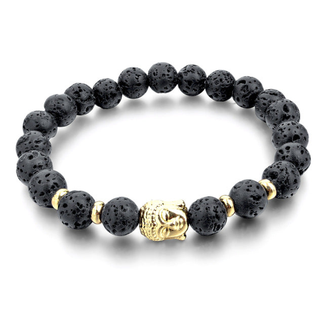 CHICVIE Natural Stone Bead Buddha Bracelets for Women Men Silver Black Lava Love Jewelry With Stones Femme Meditation Bracelet