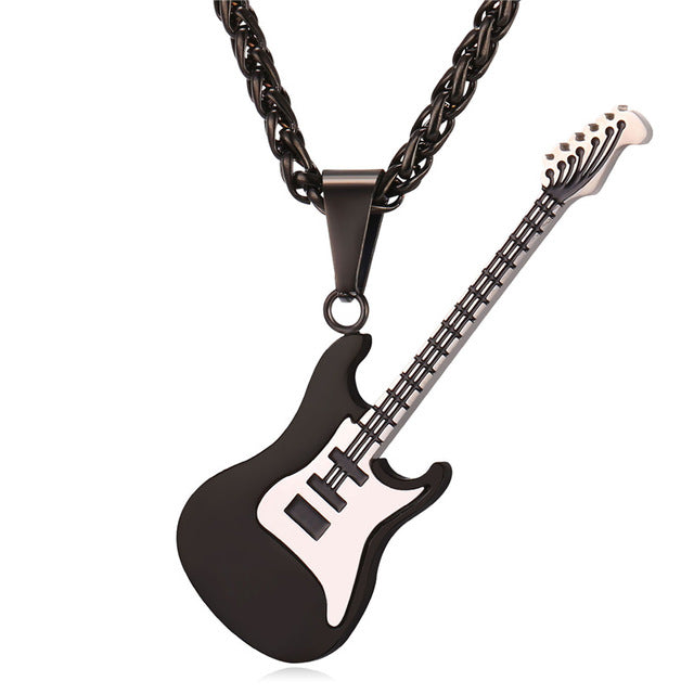 U7 Guitar Necklace For Men/Women Music Lover Gift Black/Gold Color Stainless Steel Pendant & Chain Hip Hop Rock Jewelry P810