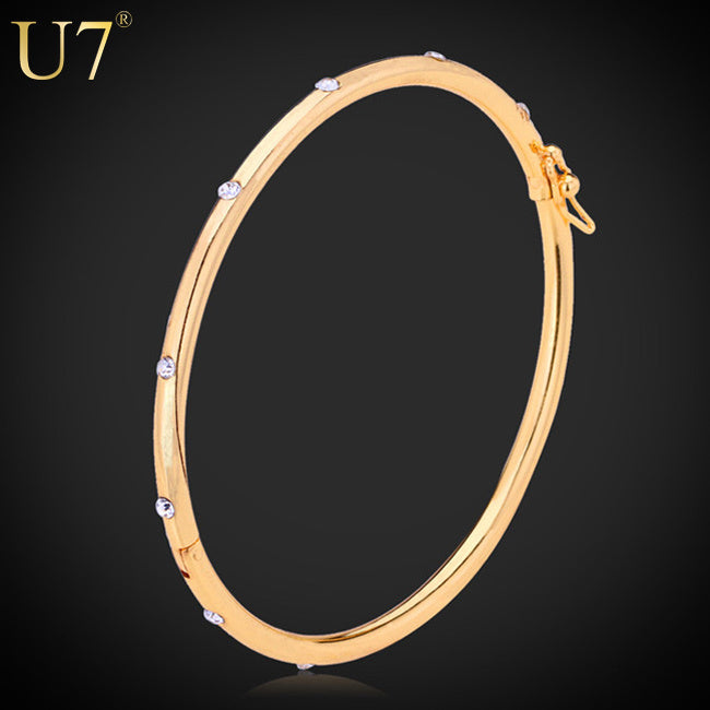 U7 Gold/Silver Color Bracelets Bangles For Women Simple Design Rhinestone Crystal Bangles Jewelry Gifts Trendy H3016