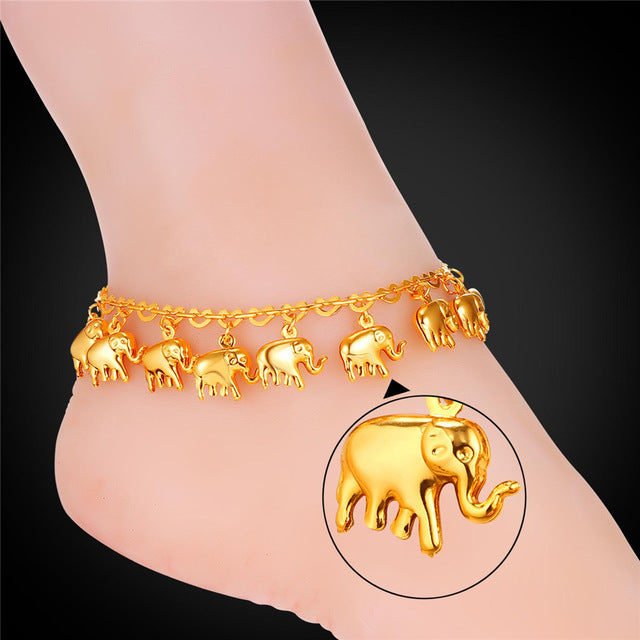 U7 Little Elephant Anklet For Women Gift Silver/Gold Color Cute Animal Summer Jewelry Foot Anklet A319