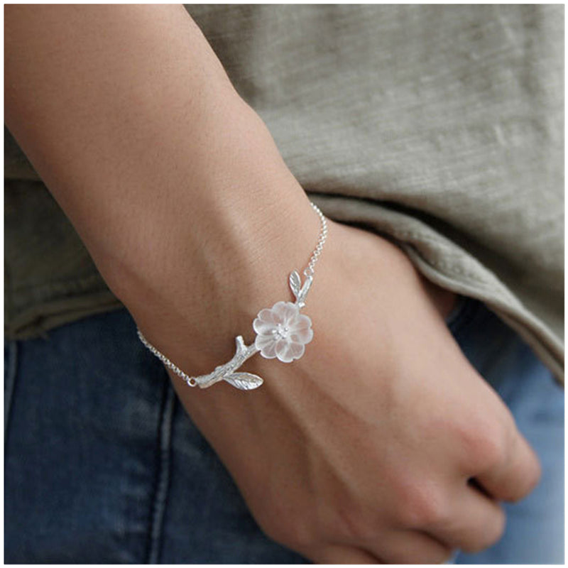 Lotus Fun Real 925 Sterling Silver Natural Crystal Handmade Fine Jewelry Creative Flower in the Rain Design Bracelet for Women