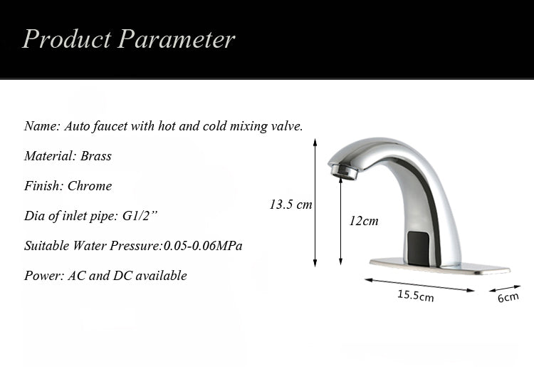 Hot & Cold Bathroom Automatic Touch Free Sensor Faucet