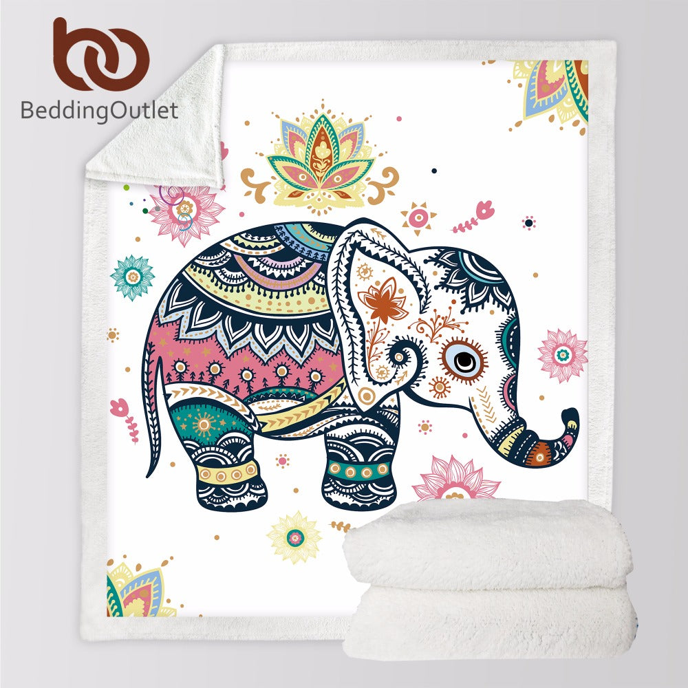 Rainbow Elephant Cozy Velvet Plush Throw Blanket