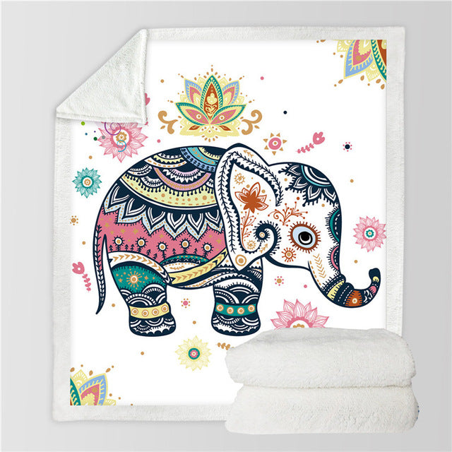 Rainbow Elephant Cozy Velvet Plush Throw Blanket