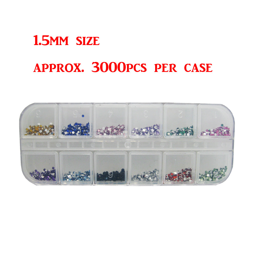 3000pcs 1.5mm Rhinestones Nail Decoration Round Colorful Glitters