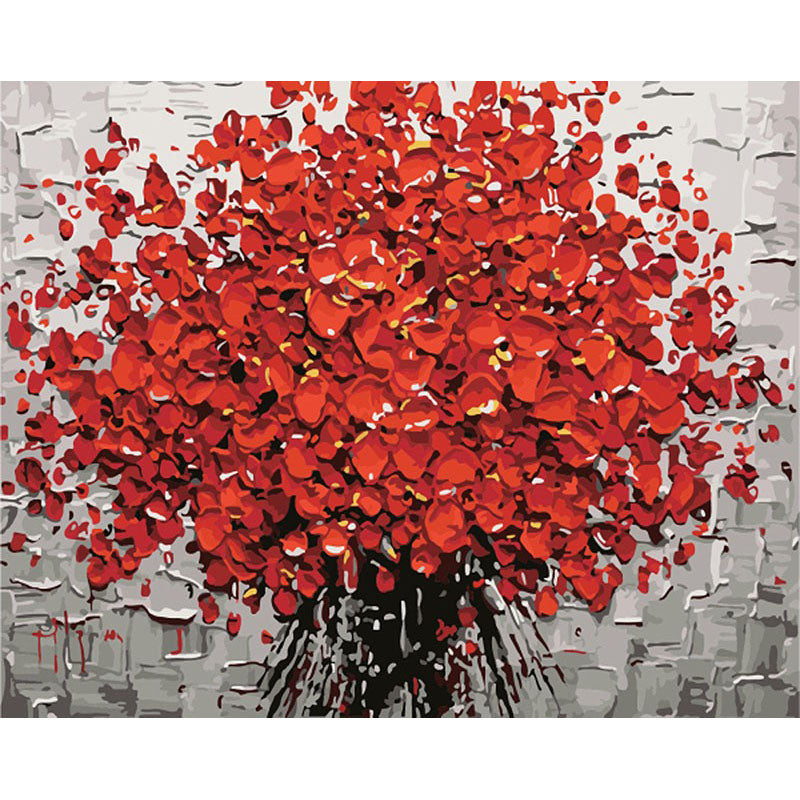 Frameless Red Flower Diy Digital Painting By Numbers Acrylic Paint Abstract Modern Wall Art Canvas Painting For Home Decor