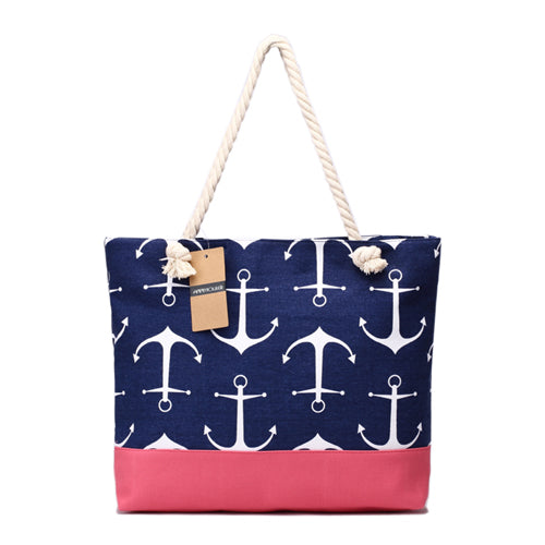 Women Bag Large Capacity Handbags Large Capacity Canvas Tote Bags Navy Style Patchwork Beach Bag Anchor Printed Big Totes