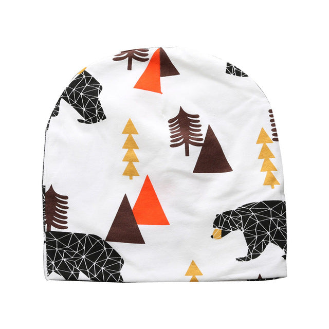 Autumn Winter 100% Cotton Cartoon Pattern Hats Beanies For Newborn