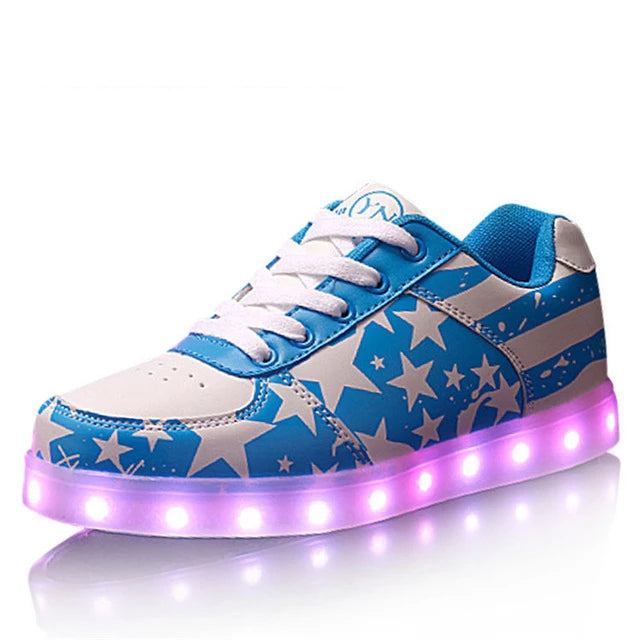 Tfsland  Women LED Light Up Shoes Glowing USB Charger LED Shoes American Flag Print Walking Shoes Soft Lumineuse Sneakers