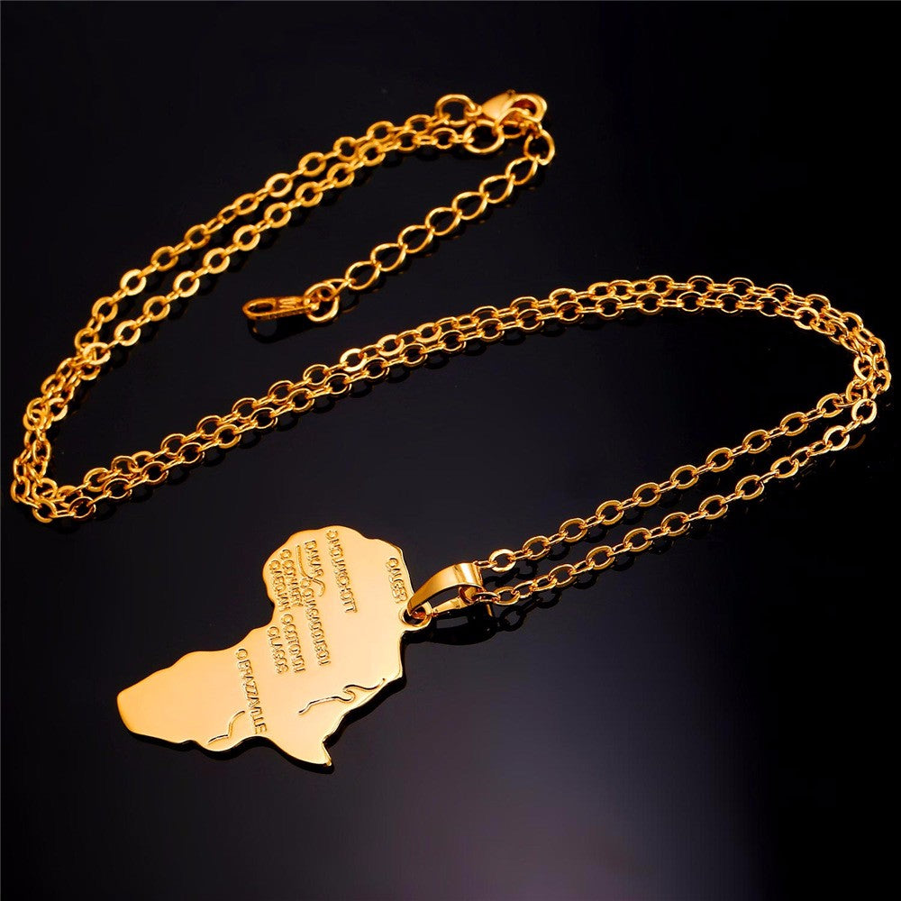 U7 Hiphop Africa Necklace Gold Color Pendant & Chain African Map Gift for Men/Women Ethiopian Jewelry Trendy P544