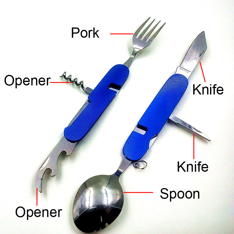 Outdoor Camping Tableware Folding Spoon Fork Knife Set Portable Travel Hiking Stainless Steel Pocket Folding Knife Spoon Fork