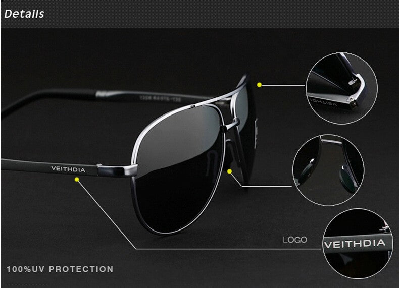VEITHDIA Men's Sunglasses Brand Designer Pilot Polarized Male Sun Glasses Eyeglasses gafas oculos de sol masculino For Men 1306