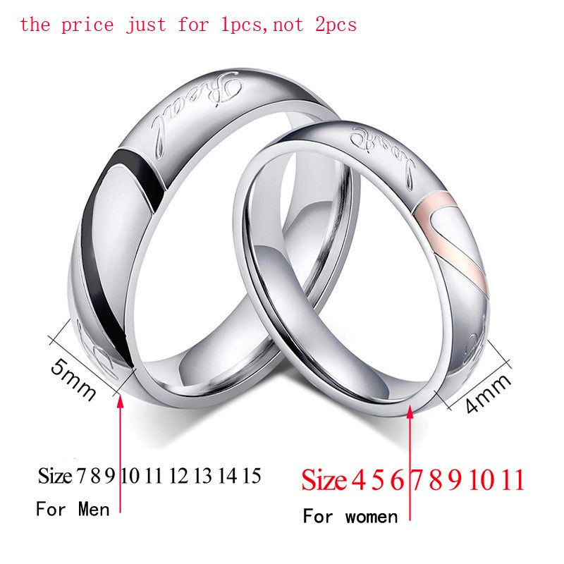 Meaeguet Romantic Heart Wedding Rings 316L Stainless Steel Wedding Rings For Lover Wedding Bands
