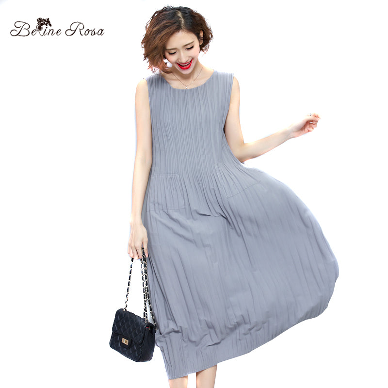 BelineRosa Women's Summer Dresses Pure Color Casual Women Draped Dress Sleeveless Plus Size Dresses for Women QY00001