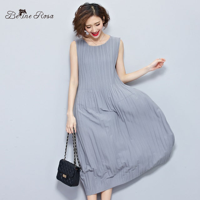 BelineRosa Women's Summer Dresses Pure Color Casual Women Draped Dress Sleeveless Plus Size Dresses for Women QY00001