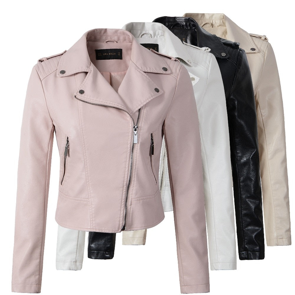 Brand Motorcycle PU Leather Jacket Women Winter And Autumn New Fashion Coat 4 Color Zipper Outerwear jacket New   Coat HOT