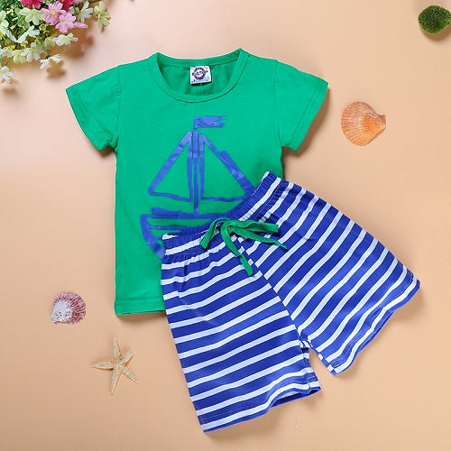 DT0233 Baby Boys Summer Clothing Set Boat Anchor Fish Striped Cotton Baby Boys Clothes Set T shirt Pant 2PCS Baby suits