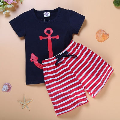 DT0233 Baby Boys Summer Clothing Set Boat Anchor Fish Striped Cotton Baby Boys Clothes Set T shirt Pant 2PCS Baby suits