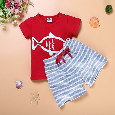 DT0233 Baby Boys Summer Clothing Set Boat Anchor Fish Striped Cotton Baby Boys Clothes Set T shirt Pant 2PCS Baby suits