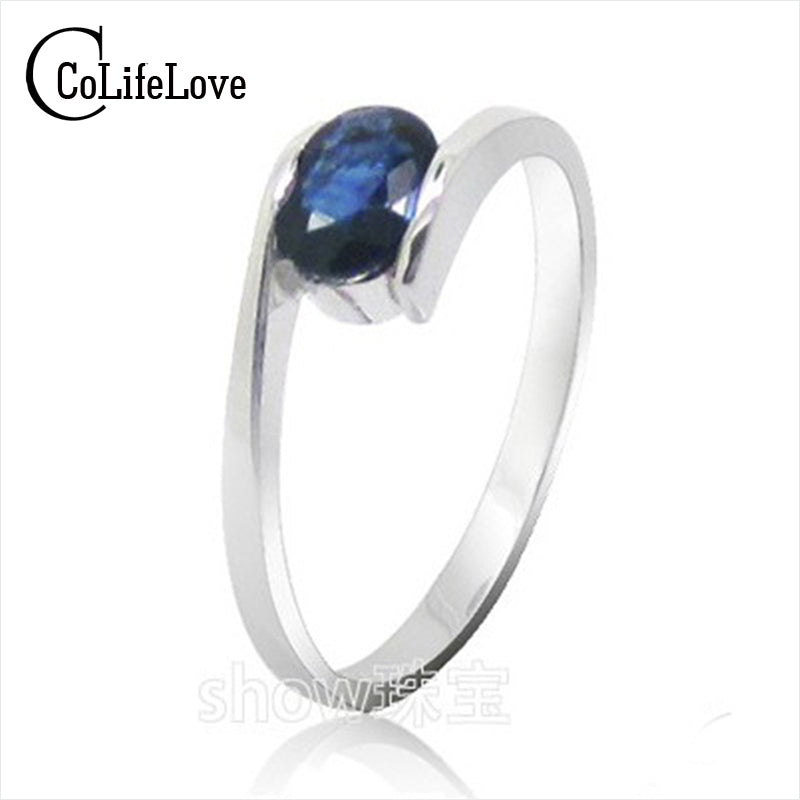 silver sapphire rings for women solid 925 silver sapphire ring  0.5 ct natural sapphire gemstone